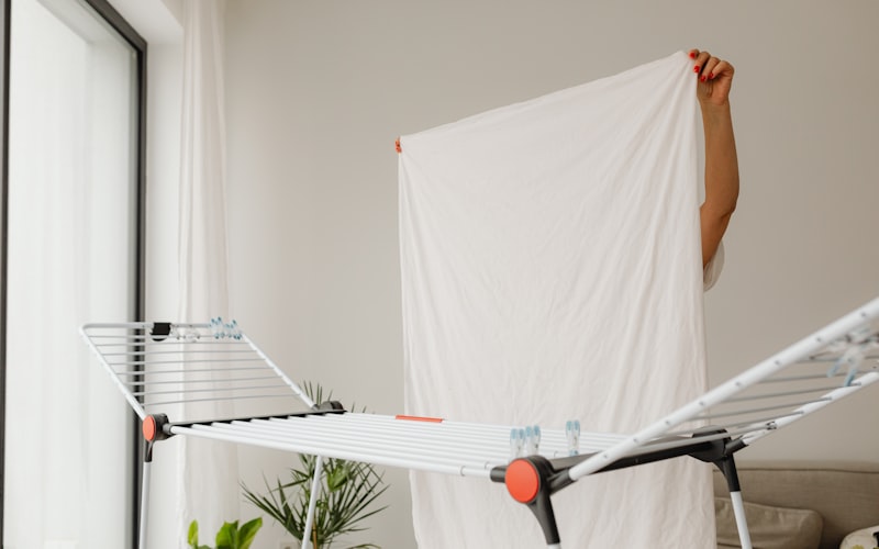 A front-load washing machine with its door propped open after cleaning, showing a clean drum interior and gasket