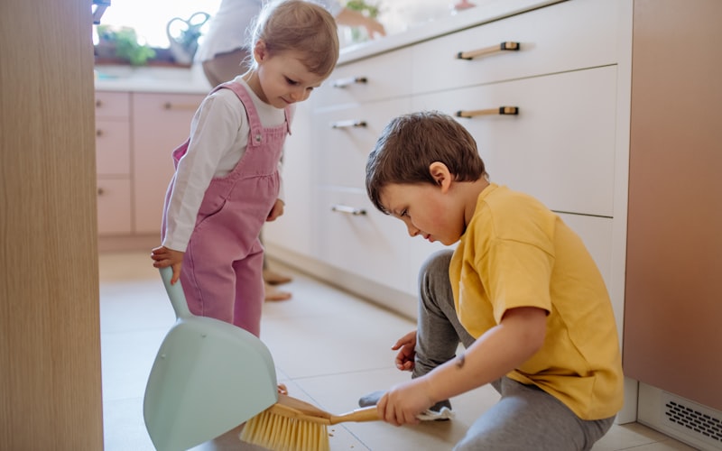 Cleaning supplies and spray bottles for tackling kid messes