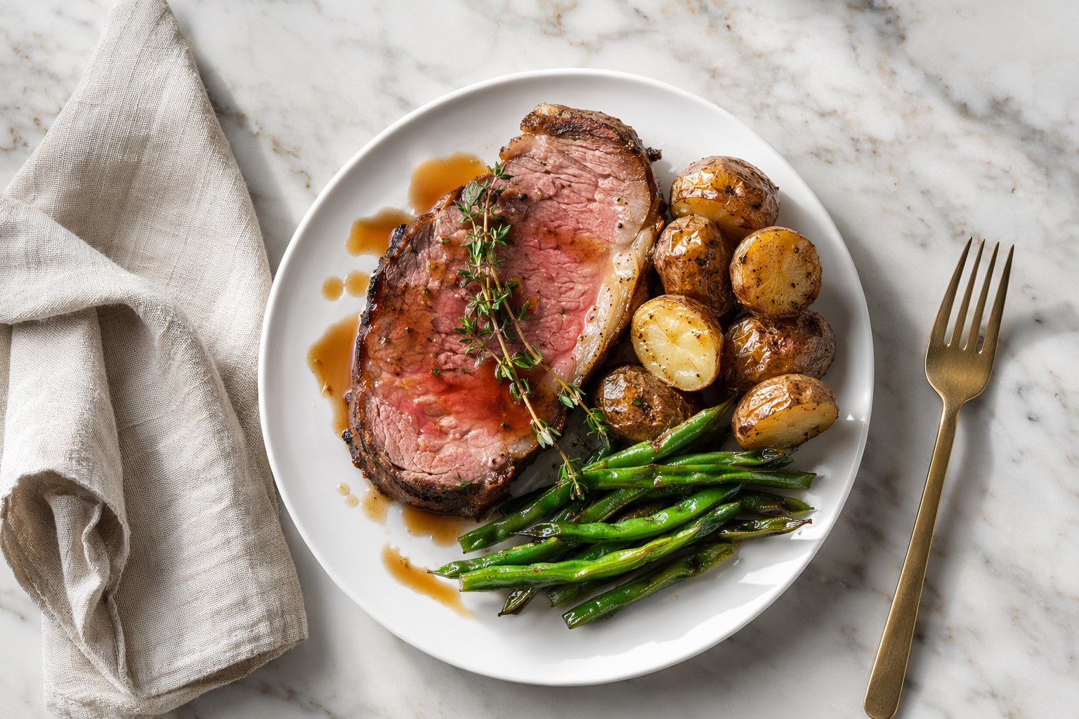 Multigenerational family gathered around a spring table with a carved roast at the center