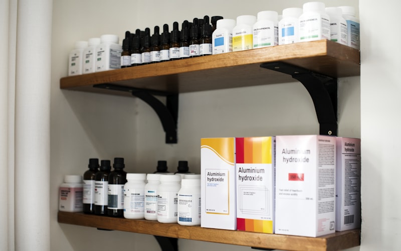 Open medicine cabinet with products neatly organized on shelves